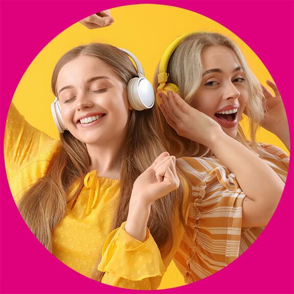 friends happily listening to music